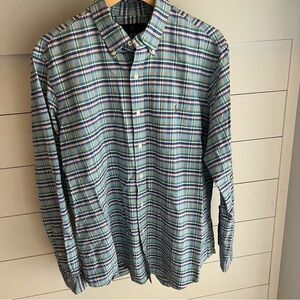 Ralph Lauren Men’s Oxford Plaid Blue and Green Button Down Shirt Size Large